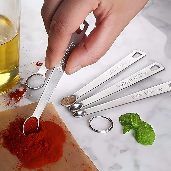 23 Pcs Stainless Steel Measuring Spoons Set with Leveler, Metal Round & Rectangular Spoons plus 5 Mini Teaspoons for Precise Cooking and Baking, Standard Sizes with Clear Engraved Markings - Image 7