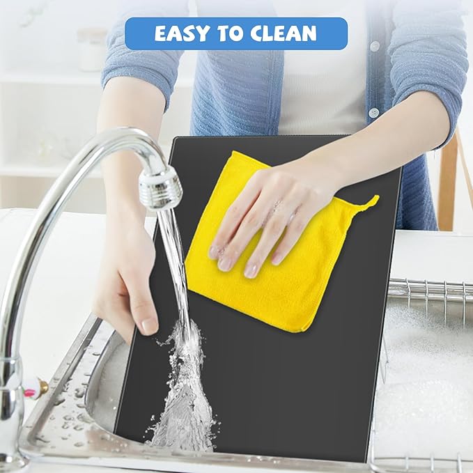 Mymonfif Tempered Glass Cutting Board for Kitchen, Black Glass Board for Countertop, Heat Resistant, with Non-Slip Feet, 12x16" 1Pcs - Image 3