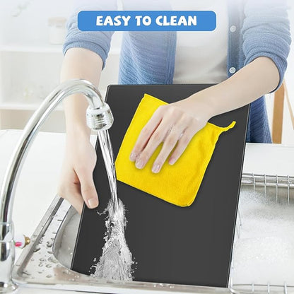 Mymonfif Tempered Glass Cutting Board for Kitchen, Black Glass Board for Countertop, Heat Resistant, with Non-Slip Feet, 12x16" 1Pcs - Image 3