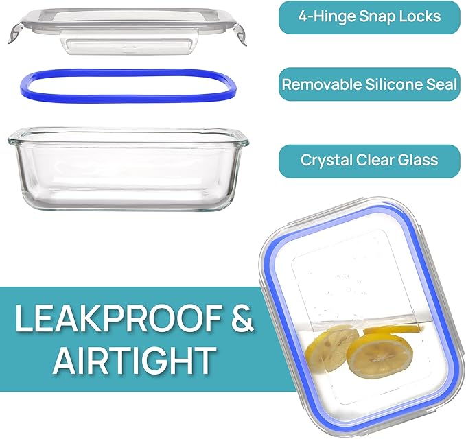 Vtopmart 5 Pack 35oz Glass Food Storage Containers with Lids, Meal Prep Containers, Airtight Reusable Lunch Container Set, Safe for Oven, Microwave, Freezer, and Dishwasher, Blue - Image 6