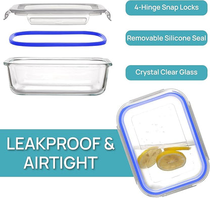 Vtopmart 5 Pack 35oz Glass Food Storage Containers with Lids, Meal Prep Containers, Airtight Reusable Lunch Container Set, Safe for Oven, Microwave, Freezer, and Dishwasher, Blue - Image 6