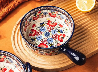 Vintage Flowers Style Ceramic Bakeware Casserole Dish Baking Pan Lasagna Pans Baking Dish with Handles for Oven/Cooking/Kitchen-1 PCS-Red Flowers-20 OZ - Image 4