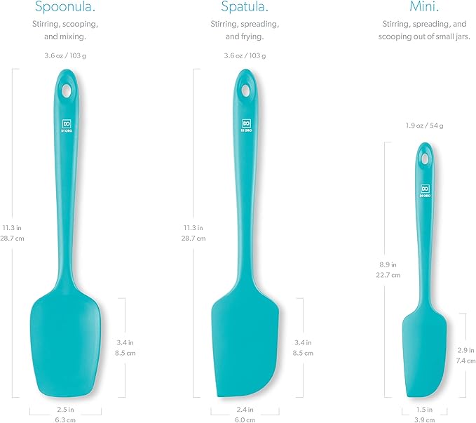 DI ORO Silicone Spatula Set - Rubber Kitchen Spatulas for Baking, Cooking, & Mixing - 600°F Heat-Resistant & BPA Free Silicone Scraper Spatulas for Nonstick Cookware - Dishwasher Safe (3pc, Teal) - Image 5