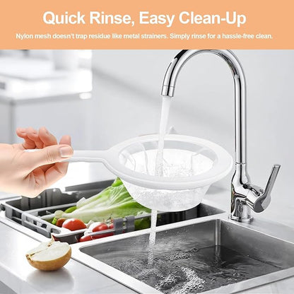Ultra-Fine Nylon Mesh Strainer- Mini Kitchen Colander for Coffee, Milk, Yogurt, Juice - Non-Slip Handle & Hanging Hole (200 Mesh)