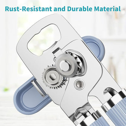 Ultrean Manual Can Opener Bottle Opener, Heavy Duty Stainless Steel Smooth Edge Manual Hand Held Can Opener With Soft Touch Handle, Rust Proof Oversized Handheld Easy Turn Knob (Blue) - Image 3