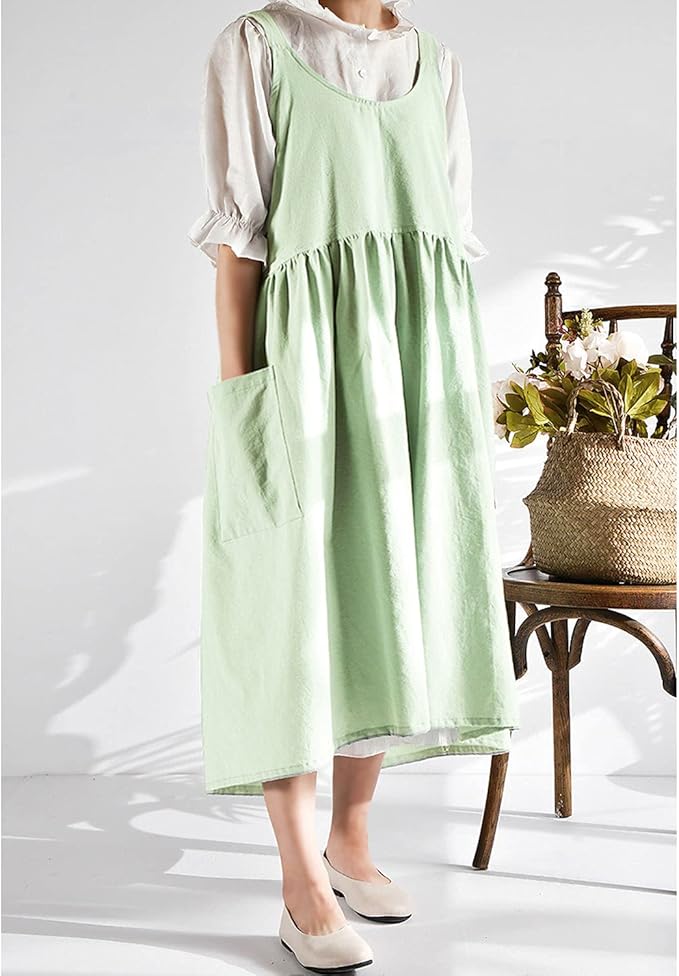 Uaussi Cotton Linen Apron Cross Back Work Apron for Women with Pockets Pinafore Dress X Cross Halter Apron for Chef Gardening - Image 3