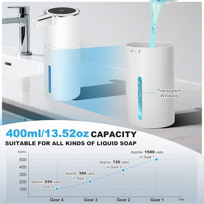 2 Pack Automatic Soap Dispenser: 13.52oz/400ml Wall Touchless Liquid - 4-Level Adjustable Modern Electric Hand Soap Dispenser - Kitchen Bathroom Kids Family White - Image 5