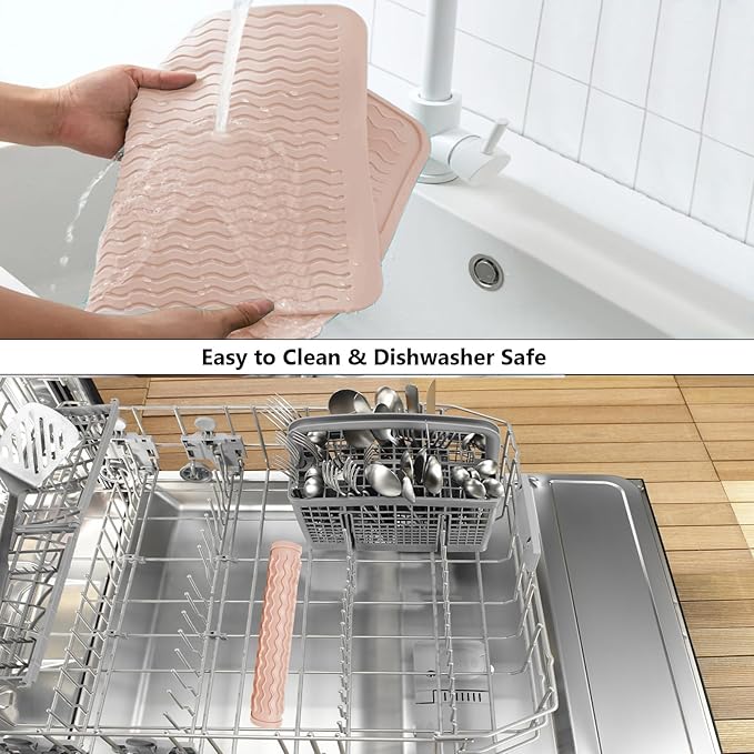 ZLR Silicone Dish Drying Mat 12" x 12" Square - Small Heat Resistant Trivet & Countertop Protector for Air Fryer, Coffee Maker - Waterproof Kitchen Drain Pad for Cups, Fruit (Peach Pink) - Image 8