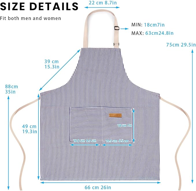 BeLuyi Adjustable Bib Apron with 2 Pockets Chef Cooking Kitchen Restaurant Aprons for Women Men - Image 3