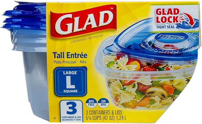 Glad GladWare Tall Entree Food Storage Containers with Lids, Large Square BPA Free Plastic for Meal Prep and Lunches, Lock Tight Seal, Microwave and Dishwasher Safe, 42 Oz, 3 Count - 6 Pack - Image 2