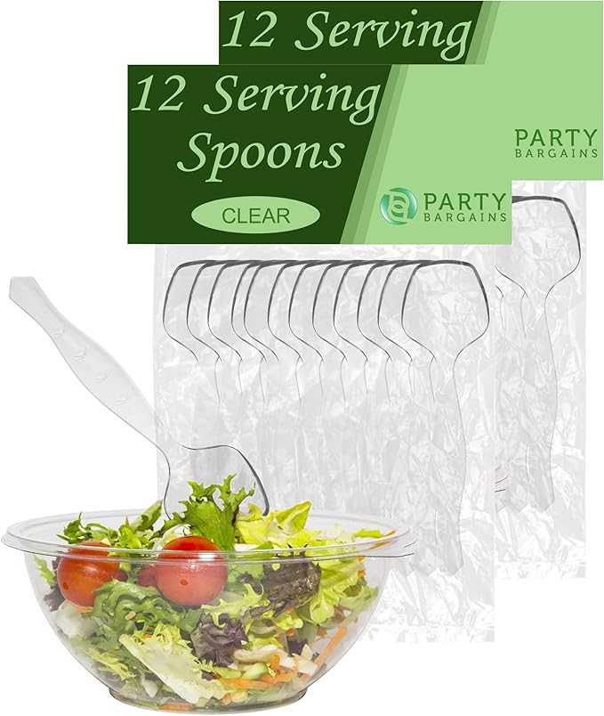 PARTY BARGAINS Disposable Clear Plastic Serving Spoons 8.75″ – Heavy-Duty Clear Plastic Spoons for Parties, Catering, Weddings, Events – 24 Count