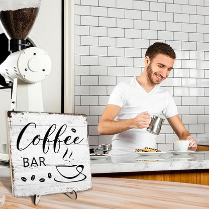 Coffee Bar Decor Sign – Rustic Wooden Plaque for Coffee Station, Farmhouse Cafe Shelf Accessories, Desk or Kitchen Counter Decor,Birthday,Mother Day Gift 5.9 x 5.9 Inch - Image 6