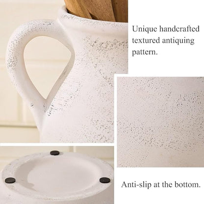 MIYUKI Rustic Kitchen Utensil Holder - 7.6 Inch Ceramic Utensil Crock for Countertop, Vintage Kitchen Counter Decor - Image 4