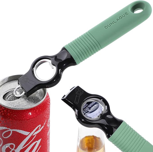 2-Pack Magnetic Beer Bottle Opener & Soda Can Opener, 2-in-1 Bottle Opener and Can Tab Opener Tool for Bartender, Long Nails, Arthritis, Silicone Handle with Build in Magnet - Light Green by DUNLAGUE