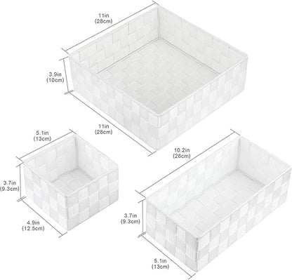 Posprica Woven Storage Box Cube Basket Bin Container Tote Organizer Divider for Drawer,Closet,Shelf, Dresser (White) - Image 3