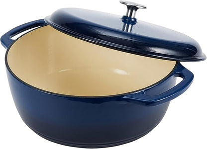 Amazon Basics Enameled Cast Iron Dutch Oven Pot with Lid, Dual Handles, Heavy-Duty, Oven Safe for Stews, Roasting, Baking, 6-Quart, Navy - Image 3