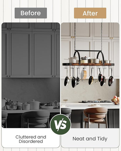 CHOEZON Hanging Pot Rack, Pot Hanger for Kitchen, Ceiling Mounted Pot Holder, Cookware Organizer with 24 S-Shaped Hooks, for Pot, Pan Storage, Space-Saving, Rustic Brown and Black TPR28BF - Image 6