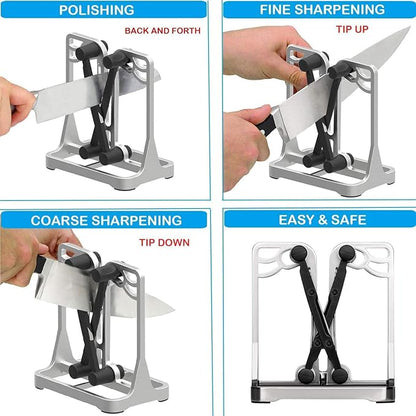 Knife Sharpener, Knife Sharpener Tool with Self-Adjusting, Stainless Steel and Tungsten Carbide, Knife Sharpeners for Kitchen Knives Helps Repair Sharpens, Hones, Polishes Blades - Image 3