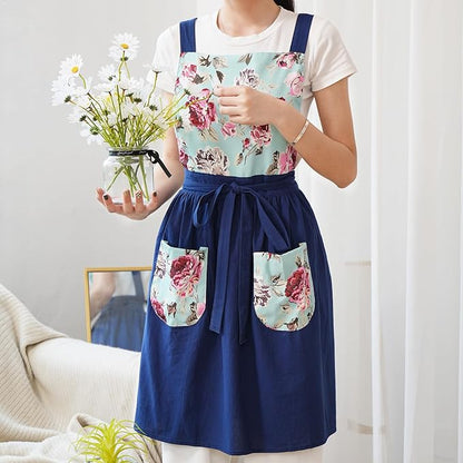 Pinknoke Vintage Pinafore Apron Dress for Women with Pockets Cute Floral Chef Aprons for Kitchen Cooking Baking Gardening - Image 2
