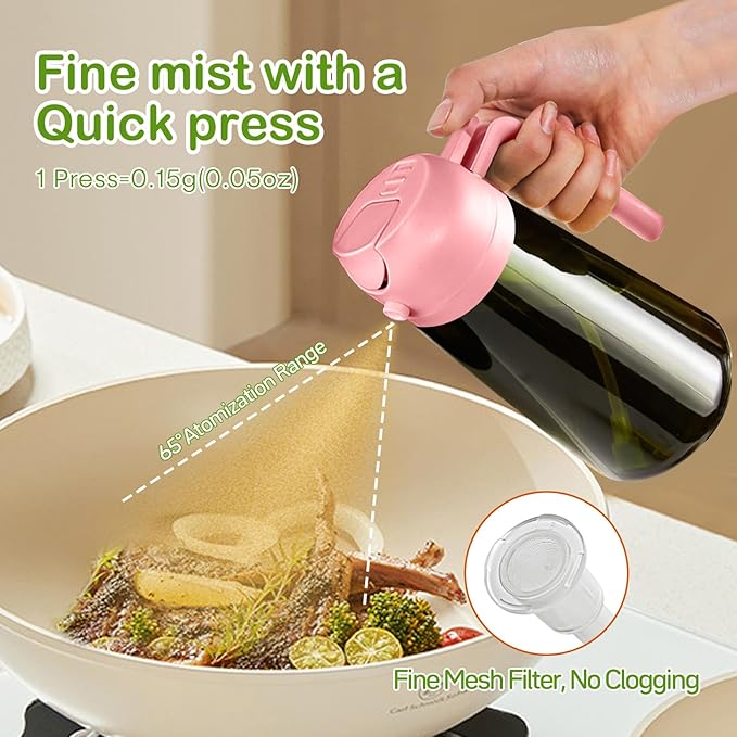 YARRAMATE 2Pcs 16oz/470ml Dark Green Oil Sprayer for Cooking with Stickers, Food-grade Premium 2 in 1 Olive Oil Dispenser Bottle for Kitchen Gadgets, Air Fryer, Salad, Frying, BBQ (Pink&Black) - Image 4