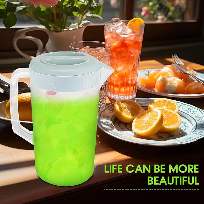 Uiifan 4 Pcs Plastic Water Pitcher with Lid,Spout and Handle Plastic Juice Pitcher Tea Beverages for Fridge Water Carafe Jug for Lemonade Milk Cold Drink Home Daily Party(Blue,1 Gallon) - Image 6