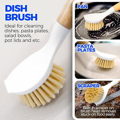 Holikme 6 Pack Dish Brush Scouring Pad Set with Bottle Brush, Dish Brush, Palm Scrub Brush and Straw Brush, Dish Scrubber Long Handle for Dish Bottle Cup Skillet Wok Pot Pan Cast Iron, Yellow - Image 3