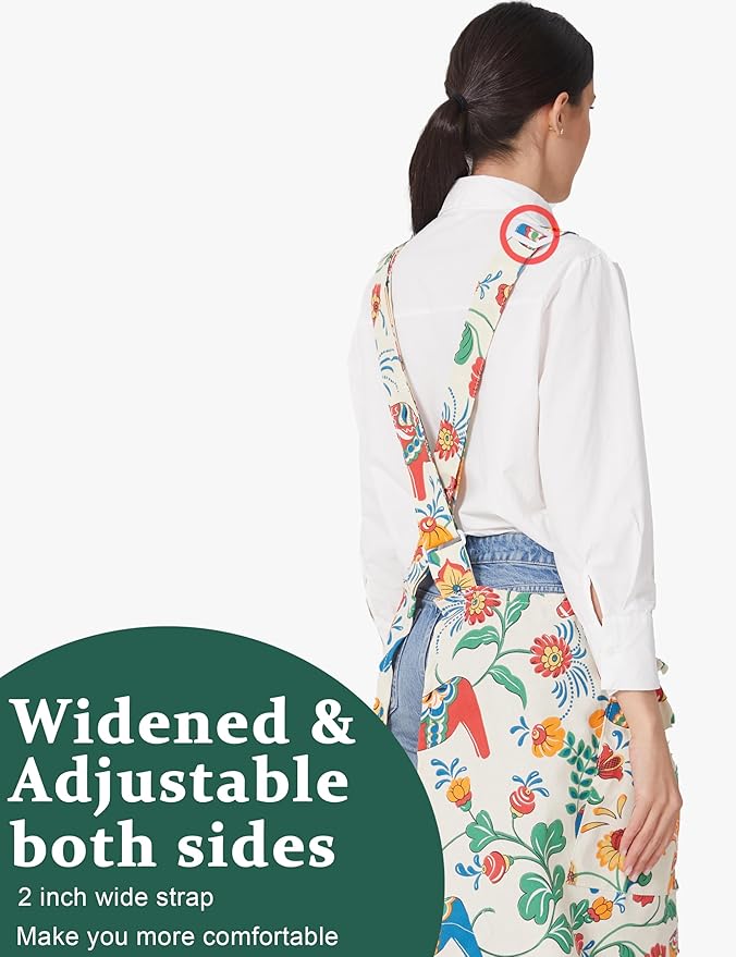 Cozy Adjustable Cross Back Aprons for Women with Pockets Cotton Linen Cooking Kitchen Baking
