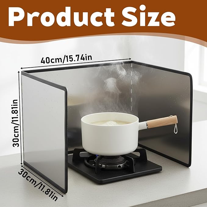 SHENLIU 3 Sided Splatter Guard, Anti Splatter Shield Stainless Steel Oil Splatters Guard for Stove Top, Foldable Grease Splatters Screen, Nonstick Oil Stove Heat Insulation Board for Cooking - Image 2