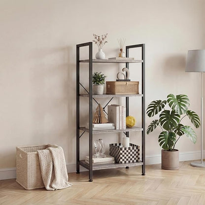 DUMOS 4 Tiers Bookshelf, Classical Book Shelf, Tall Display Shelves in Living Room/Home/Office, Storage Organizer for CDs/Books/Movies, Wood Grey - Image 7