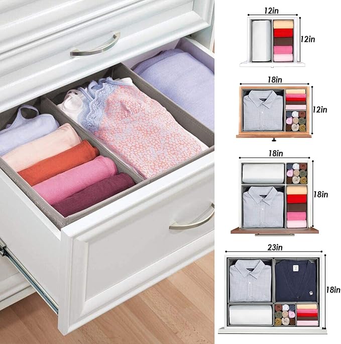 Criusia Foldable Underwear Drawer Organizer, Closet Dividers, Storage Box for Clothes, Socks (6 Bins, Gray) (Pack of 2) - Image 3