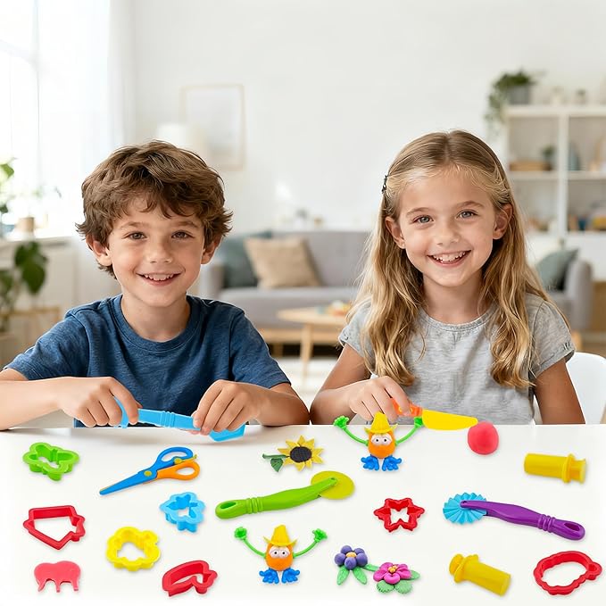 Dough Tools for Kids，40pcs Basic Dough Play Toys Includes Cutters, Roller, Rolling Pins, Safety Scissors