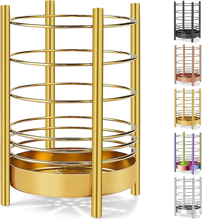 Gold Kitchen Utensil Holder for Kitchen Counter, Stainless Steel Utensil Crocks, Gold Titanium Coating Utensil Storage Caddy Organizer, Cooking Utensil Holder, Easy Cleaning (Gold/7.4''x5.2'') by HOMQUEN