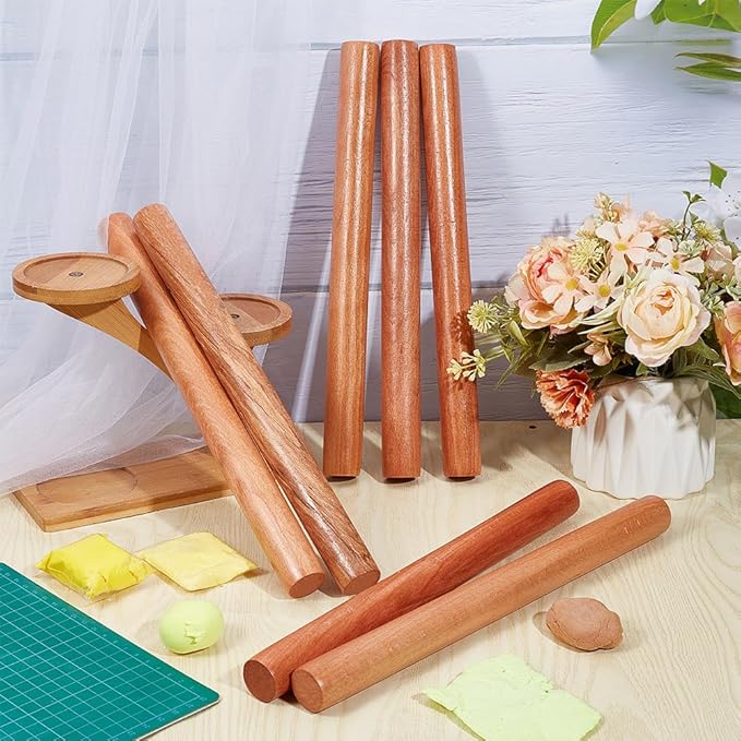 OLYCRAFT 10pcs Wood Rolling Pins 11.8 inch Clay Rolling Pins 1.1 inch Diameter Classic Wooden Rolling Pins Natural Wood Texture Rollers Wood Clay Roller for Clay Modeling Pottery Tools - Image 5