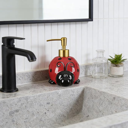 RQYIXI 17 OZ Ladybug Ceramic Soap Dispenser with ABS Pump,Refillable Liquid Bathroom soap Dispenser for Lotion ,Body Wash ,Cute Kitchen Soap Dispenser for Dish Soap,Hand Soap