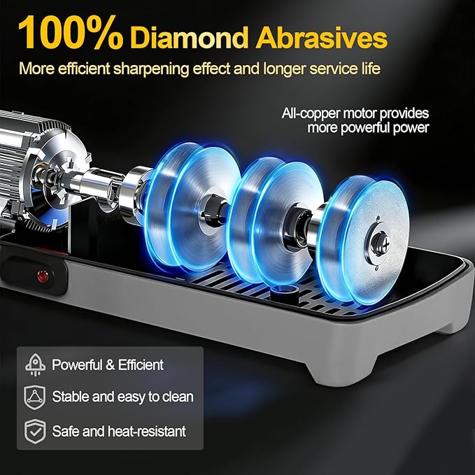 Electric Knife Sharpener for Kitchen – Professional 3-Stage 100% Diamond System with 20° Precision Angle, Fast Sharpening to Restore & Polish Chef Knives(Black) - Image 7