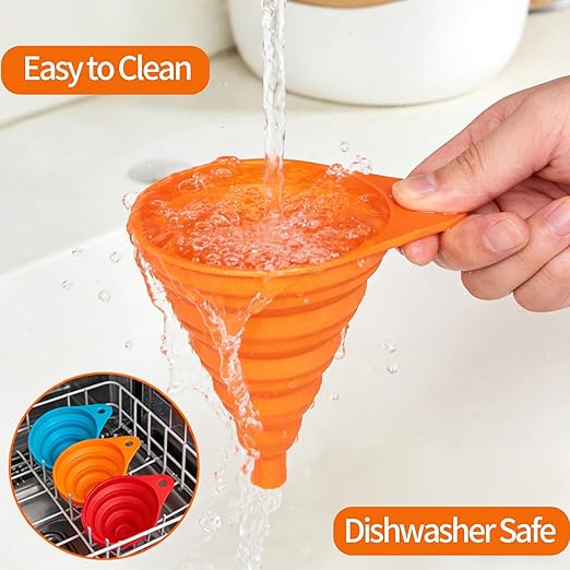 4-Pack Kitchen Funnel Set, Small and Large, Upgraded Kitchen Gadgets Accessories Foldable Silicone Collapsible Funnels for Filling Water Bottle Liquid Transfer Food Grade - Image 6