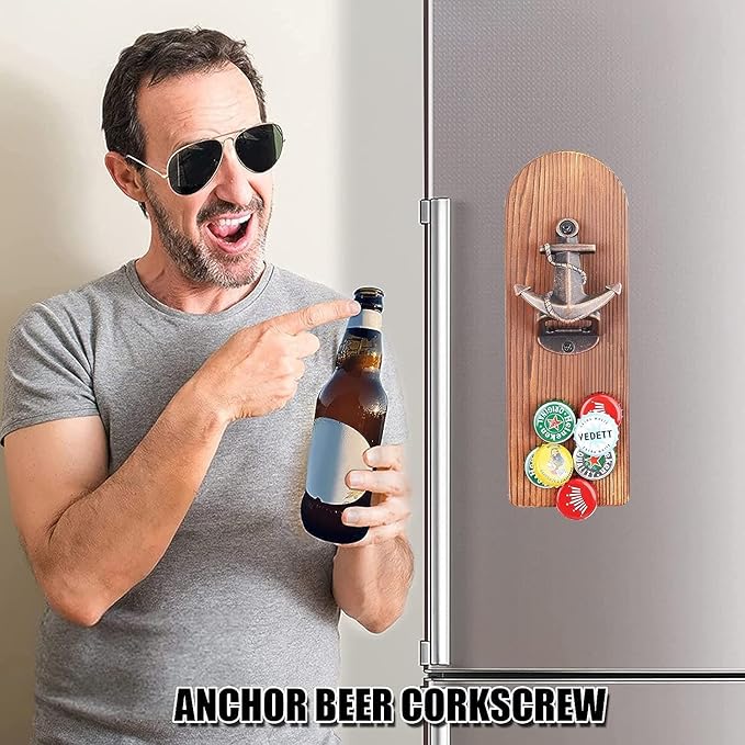 Beer Bottle Opener Wall Mounted with Magnetic Cap Catcher,Wooden Magnetic Bottle Opener for Fridge,Vintage Beer Gifts for Men, Man Cave Decor,Gifts for Men and Beer Lovers(Style 2)