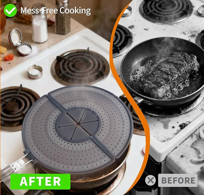 Foldable Splatter Screen with Handle For 10,11,12 and 13 Inch Frying Pan - Dual Folding Oil Guard,BPA-Free Silicone,Heat-Resistant Grip,Space Saving Fry Pan Cover for Mess-Free Cooking,Dishwasher Safe - Image 4
