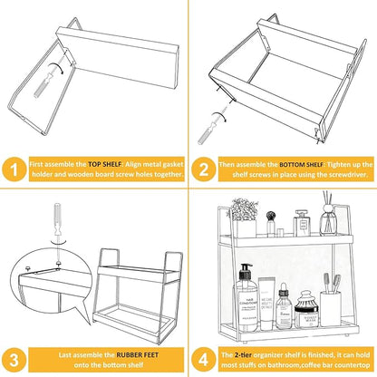 Countertop Coffee Station Organizer, 2 Tier Large Coffee Bar Organizer for Accessories Storage, Stable Metal Wooden Shelf Syrups Holder Condiments Rack - Image 7
