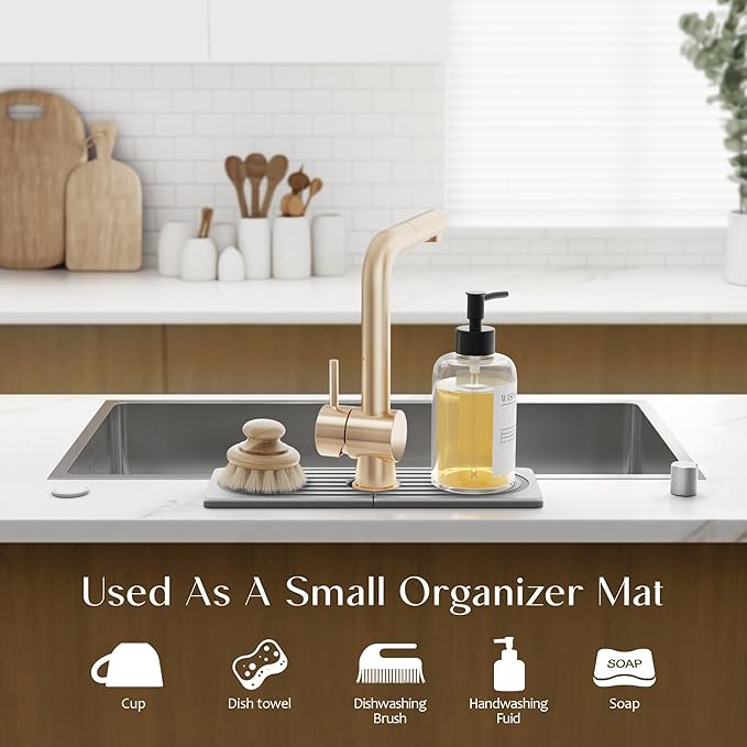 eormoe Faucet Mat for Kitchen Sink - Wider Diatomite Fast Drying Stone Sink Tray, Super Absorbent, Prevents Moisture Buildup - Faucet Splash Guard for Bathroom Counter (Grey, 15x5.3inch) - Image 5