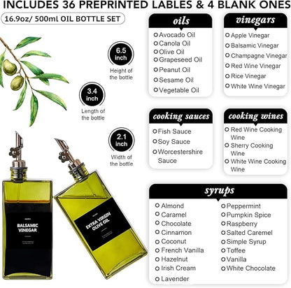 Olive Oil Dispenser Bottle for Kitchen, 16.9oz /500ml Cooking Vinegar Dispenser Bottle Set, Glass Sauce Container, Labels, Brush, Funnel, Stoppers, Green for Oil, Wine - Image 3