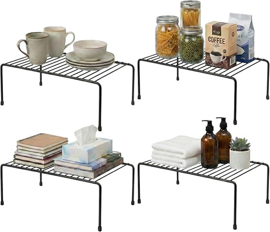 Evelots Kitchen Cabinet Wire Shelf Organizer/Rack - 4 Pack Sturdy Metal Shelf Risers - Double Your Counter Space - Great for Kitchen, Freezer, Pantry and Bathroom - Rustproof - Black by Evelots