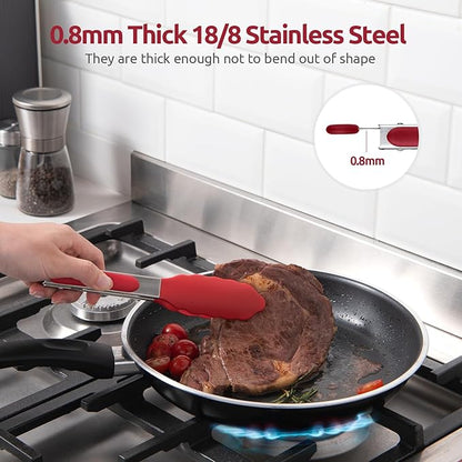 600ºF Heat Resistant Kitchen Tong: U-Taste 7 inch Silicone Cooking Tong with Firm Sealed Non Stick Rubber Tips & Silicon Coated 18/8 Stainless Steel Handle & Smooth Locking for Serving Salad (Red) - Image 5