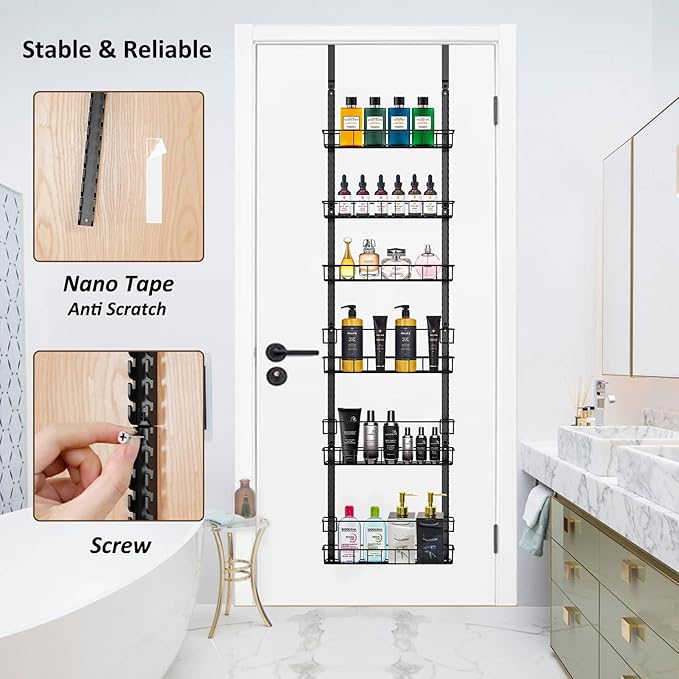 Churboro Over the Door Pantry Organizer Rack with 6 Adjustable Baskets, 6 Tiers Dual-use Spice Rack- Hanging or Wall Mount Spice Rack, Pantry Door Organizer, Black - Image 5