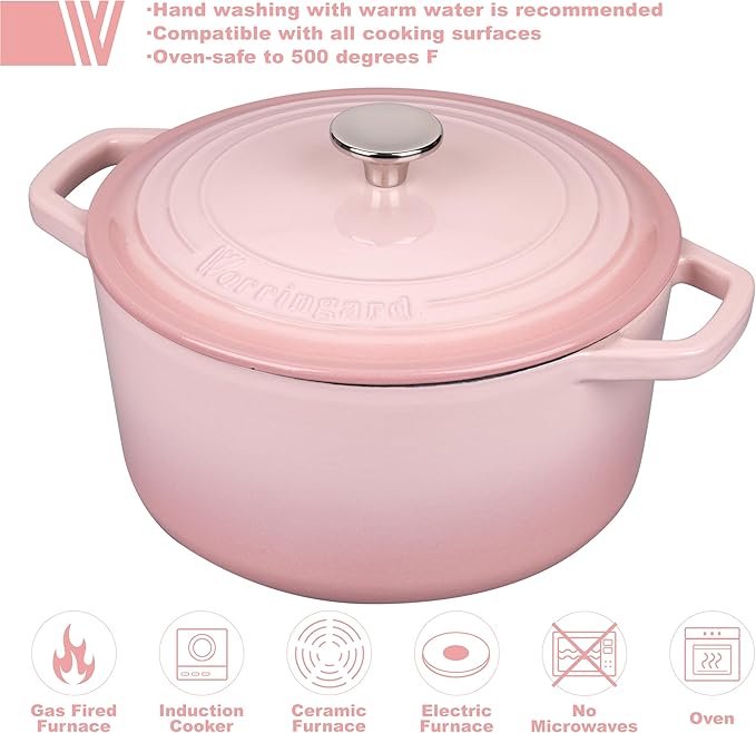 VORRINGARD Enameled Cast Iron Dutch Oven Pot with Lid, for Bread Baking, Round Bread Oven- include Sourdough Bread Baking Supplies Set, 6QT, Pink - Image 3