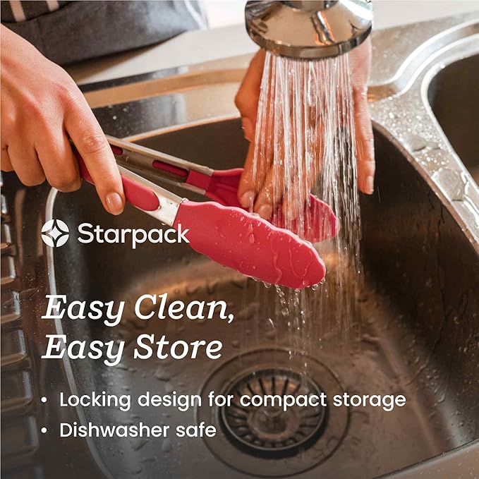 Starpack 'Get a Grip' Silicone Kitchen Tongs for Cooking 9 Inch - BBQ Silicone Tongs for Grill Heat Resistant to 600°F - Stainless Steel Utensils with Non Stick Rubber Tips for Serving Food - Image 3