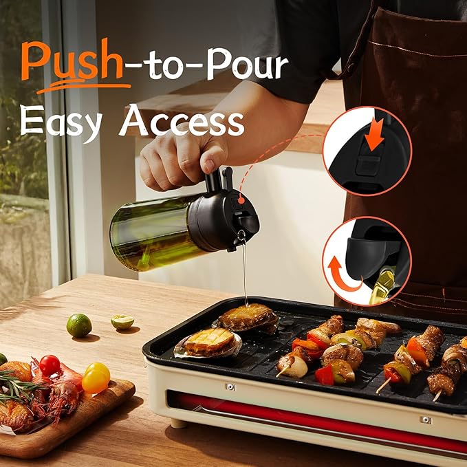 TrendPlain - Original 16oz/470ml Olive Oil Dispenser Bottle for Kitchen Gadgets and Air Fryer Accessories - Olive Oil Sprayer for Cooking w/Stickers - Black - Image 5