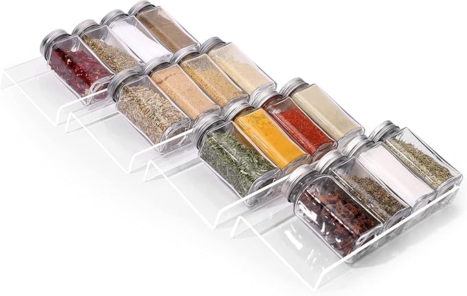 MIUKAA Clear Acrylic Spice Drawer Organizer, 4 Tier- 1 Set Seasoning Jars Drawers Insert, Kitchen Spice Rack Tray for Drawer/Countertop (Jars not included) - Image 7