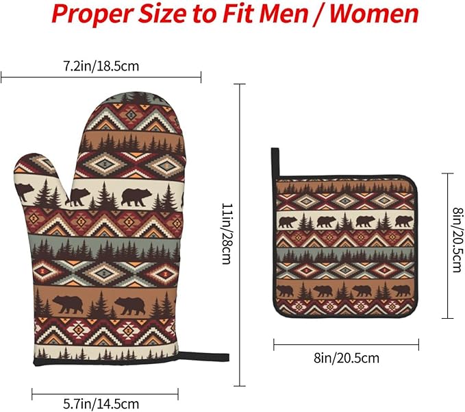 Vintage Rustic Oven Mitts and Pot Holders Sets of 3 Heat Resistant Hot Pads Bear Mountain Oven Gloves for Kitchen Cooking BBQ Baking - Image 4
