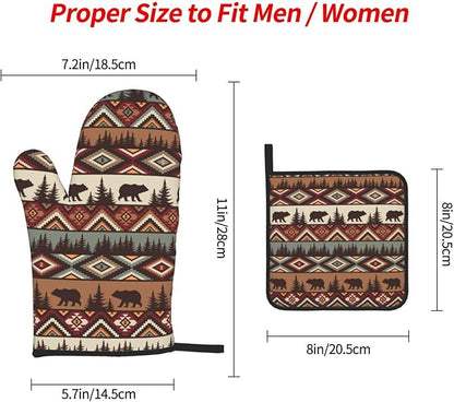 Vintage Rustic Oven Mitts and Pot Holders Sets of 3 Heat Resistant Hot Pads Bear Mountain Oven Gloves for Kitchen Cooking BBQ Baking - Image 4